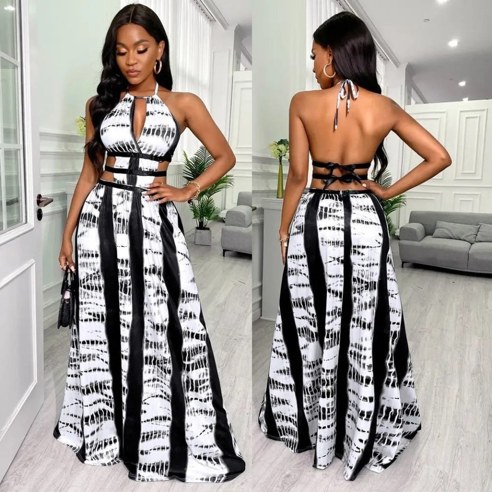 Temu Women's Elegant Stretch Striped Retro Maxi Party Dress